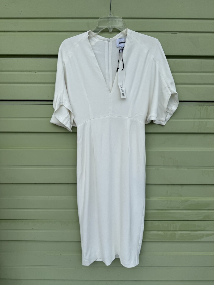 NEW ZARA NARCISO RODRIGUEZ MIDI DRESS OYSTER WHITE V NECK