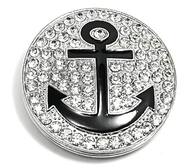 Brosche Schalclip Magnetclip Anker Silber Schwarz mit Strass 5cm