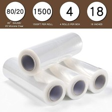 4 Rolls 18 x 1500' 80 Gauge Pallet Stretch Wrap Film Hand Shrink Wrap 1500FT