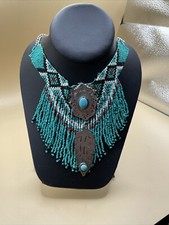 Fashion Jewelry Beaded Fringe Choker/Necklace W/Silver  Turquoise Accents