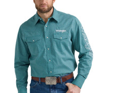 Wrangler Turquoise Plaid Collared Logo Longsleeve Button Western Shirt 112352384