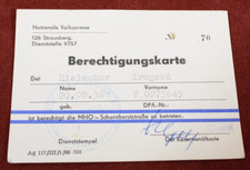 DDR-Dokument NVA Dienststelle 9757 Berechtigungskarte f. MHO Scharnhorststr.