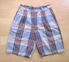 Vtg 80s Gray Red Plaid Pleated Baggy Preppy Boat Shorts Full Lining Cuffs 29