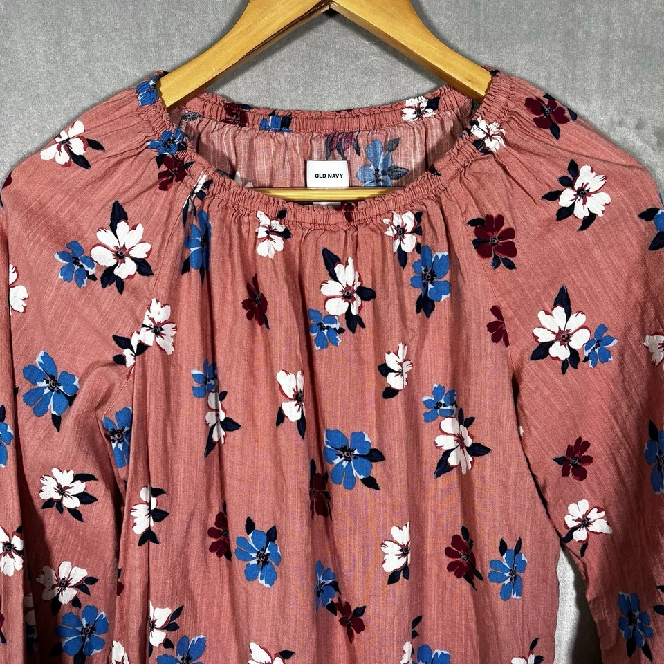 Túnica Top Manga Larga Cuello Corbata Floral Rosa Azul Marino Antigua Talla XL Niñas Foto 2 de 4