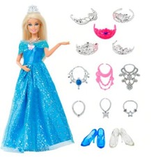 +  ABITO VESTITO PRINCIPESSA CERIMONIA ACCESSORI GIOIELLI X BAMBOLA TIPO BARBIE