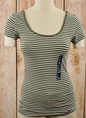 NWT Womens GAP S/S Fitted Stretch Tee Scoop Neck Douglas Fir Stripe - 415533