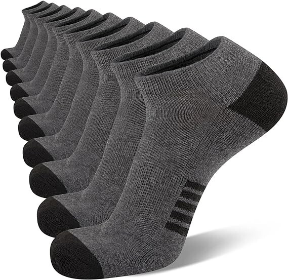 Socks Low Cut Athletic Cushioned Running Tab Socks 10 Pairs Grey (Fits Mens Shoe-image