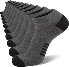 Socks Low Cut Athletic Cushioned Running Tab Socks 10 Pairs Grey (Fits Mens Shoe