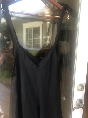 PRONTO MODA Italy XL 100% Linen Black Lagenlook V-Neck