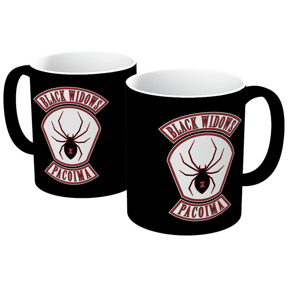 THE GUNS OF BRIXTON BLACK WIDOWS EVERY WHICH WAY CHOLLA BUT LOOSE BIKER GANG LOGO MUG IN ALL COLOURS
