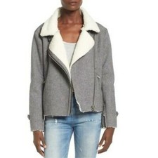 J.o.a. Shearling Lined Raw Edge Moto Biker Jacket Size M
