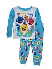 Toddler Boys Baby Shark Fin-Tastic Family Blue  White 2 Piece Pajama Set