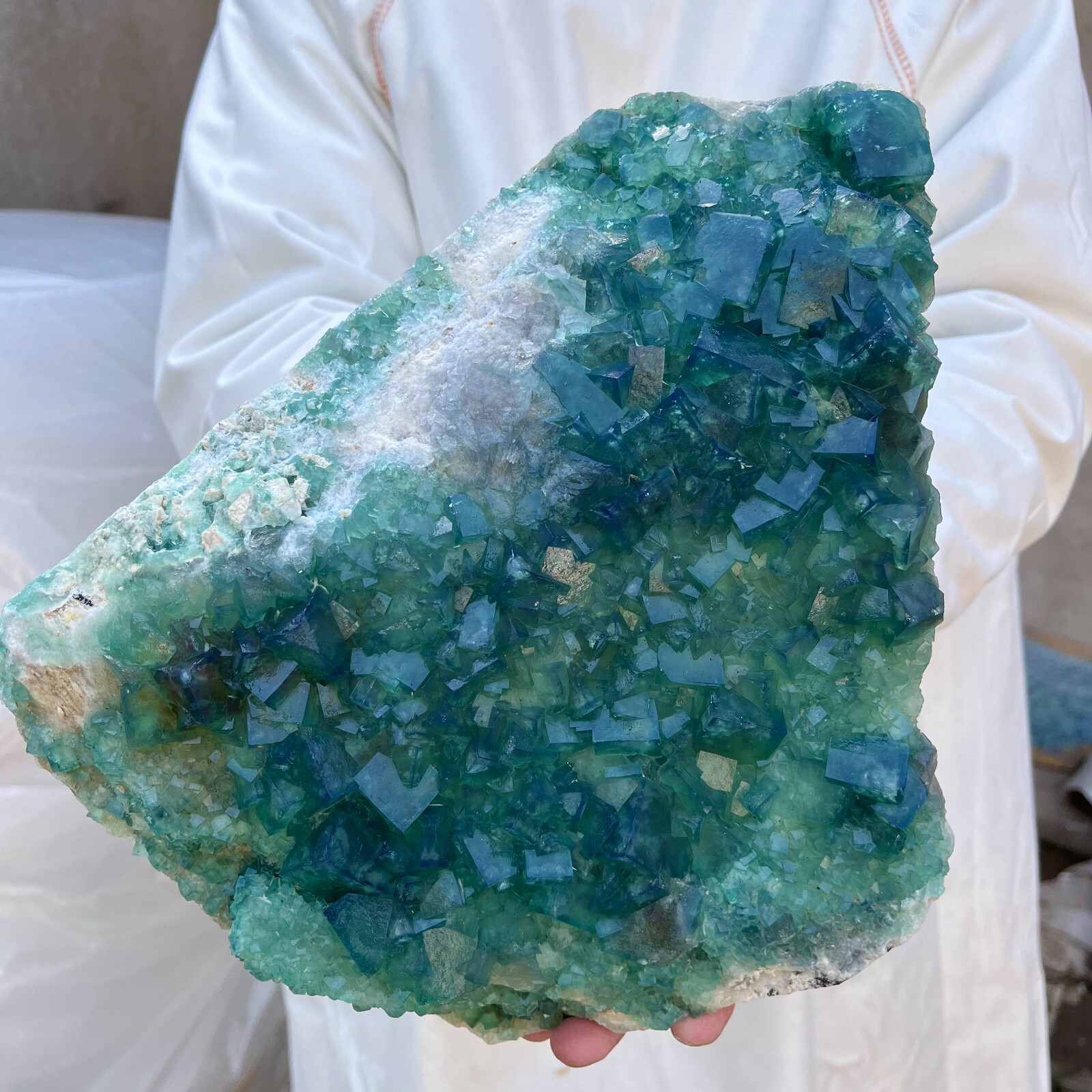 14.7lb Natural Green Fluorite Crystal Cluster for Healing & Energy