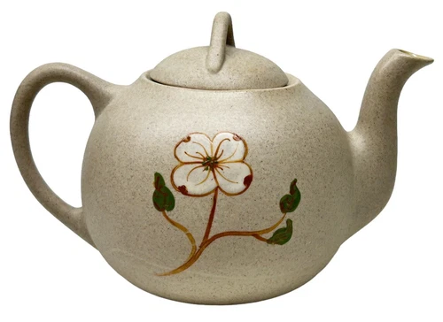 Vintage Pigeon Forge Pottery Dogwood Flower Tea Pot Signed Yellow Glaze