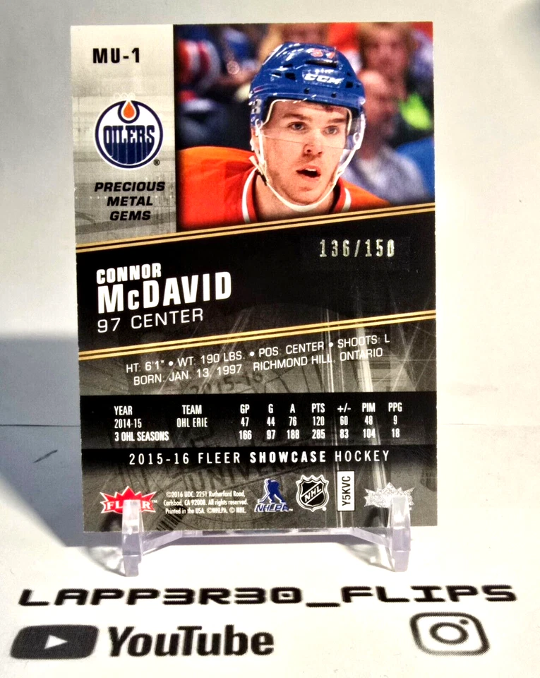 Gemas de metales preciosos Fleer Connor McDavid 2015-16 PMG rojo/150 novato RC #MU-1 Foto 2 de 3