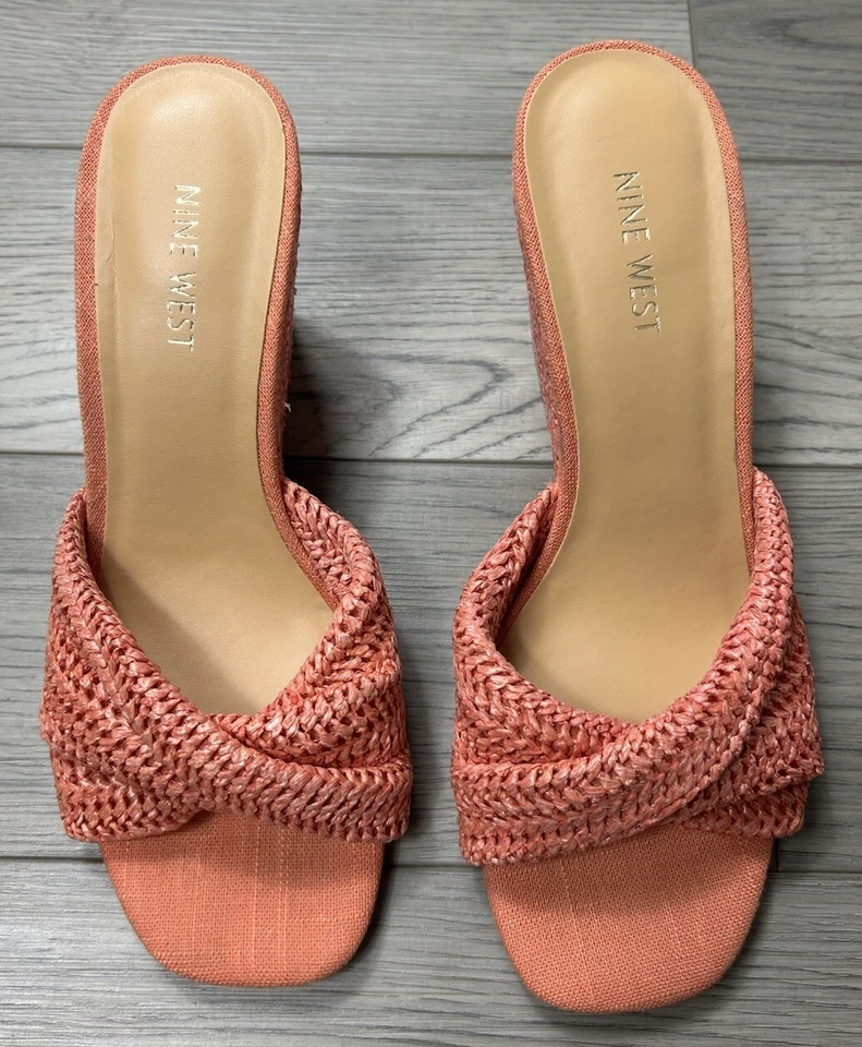 NUEVO NINE WEST Talla 10 M Nikhil Cuñas Coral Sin Cordones Deslizables Puntera Cuadrada Abierta Foto 2 de 4