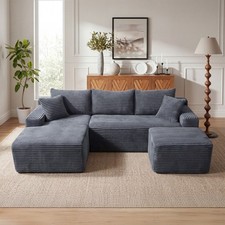 106" U-Shaped Cloud Couch Sectional Sofa with Left Chaise & Ottoman Deep Seat
