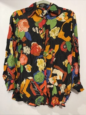 Rare CHANEL Boutique CC 90s 1992 VINTAGE  TUNIC SHIRT RUNWAY LOGO FLORAL