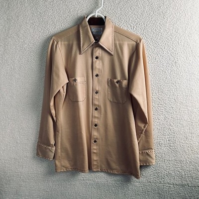 Vnt 70's Arrow Doubler Mens 15 (S/M) Poly Double Knit Dagger Collar Shirt Tan