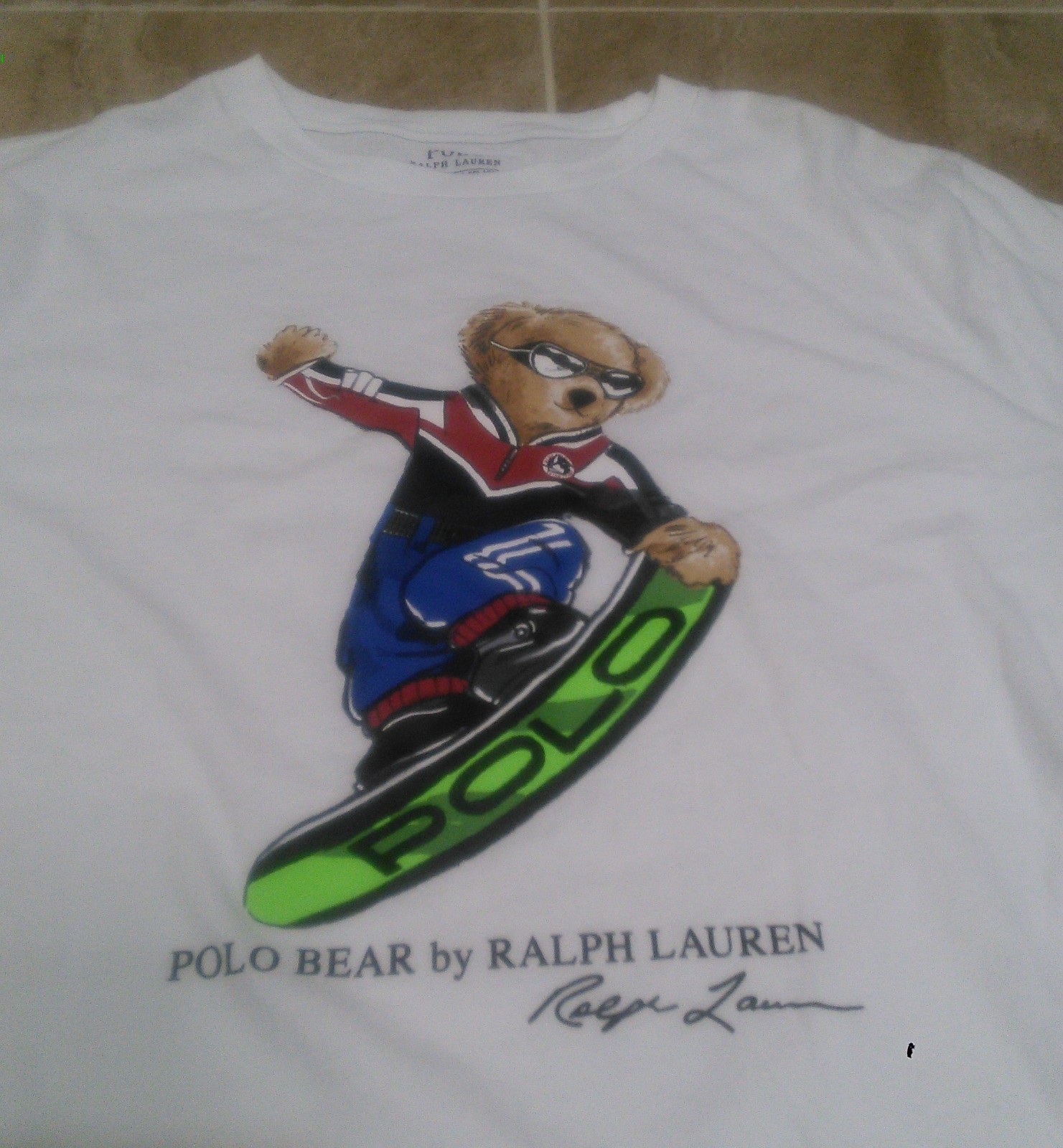Youth Polo Ralph Lauren Shirt Snowboard Bear White Long Sleeve Sz XL RARE image 2