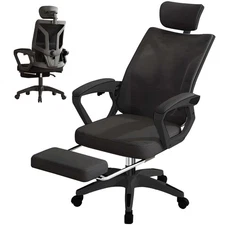 SOULART Mesh Office Chair Adjustable Lumbar, Headrest & Footrest??Black