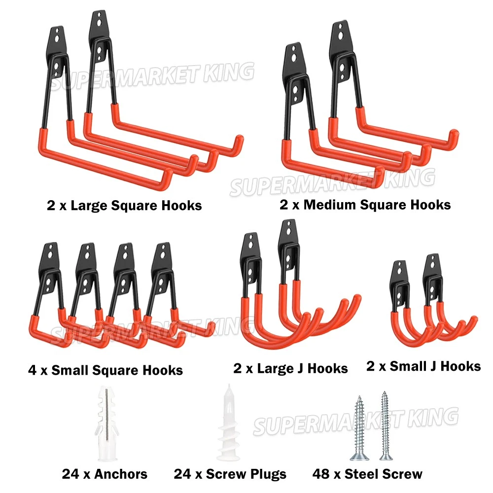 12 Packs Garage Storage Hooks Wall Mount Workshop Organizer Heavy Duty Steel