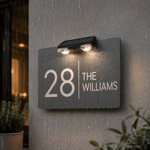 House Number Plaques Door Personalised House Signs Bright LED Solar 9 Light Mode - Picture 14 of 26
