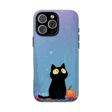 Black Cat Pumpkin Rainy Night Phone Case for iPhone, Samsung Galaxy, Pixel