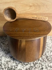 New Ryze Mushroom Coffee Wooden Storage Jar Container with Lid & Spoon Real Wood