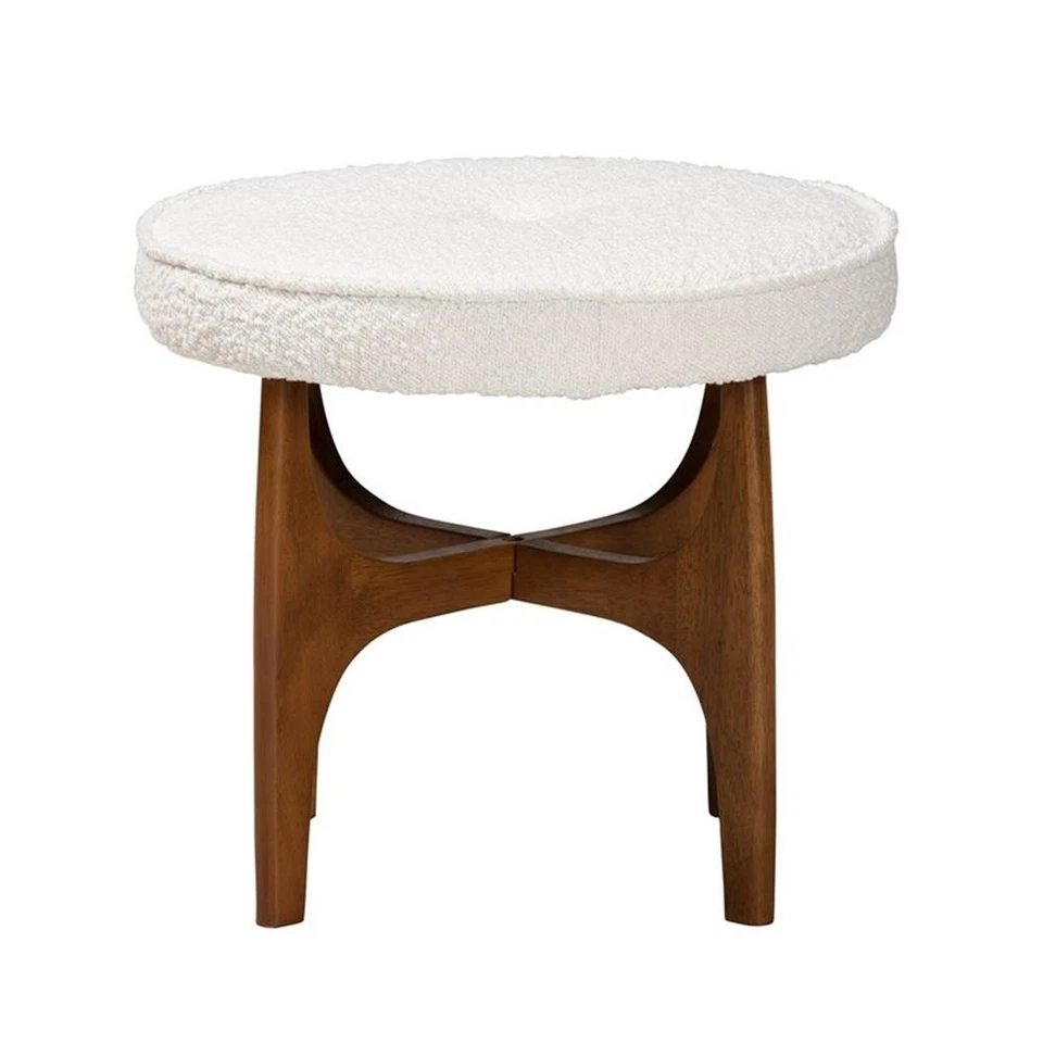 Baxton Studio Theo Cream Boucle Fabric and Brown Rubberwood Ottoman Footstool - Image 2 of 4
