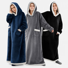 Comfy Oversized Blanket Hoodie Sherpa Fleece Warm Wearable Sweatshirt WithPocket