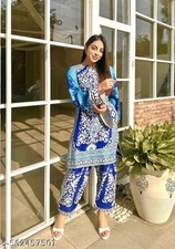 Indian Bollywood Co-Ord Set Women Printed Tunic Kurta Pant Set Ethnic Dress