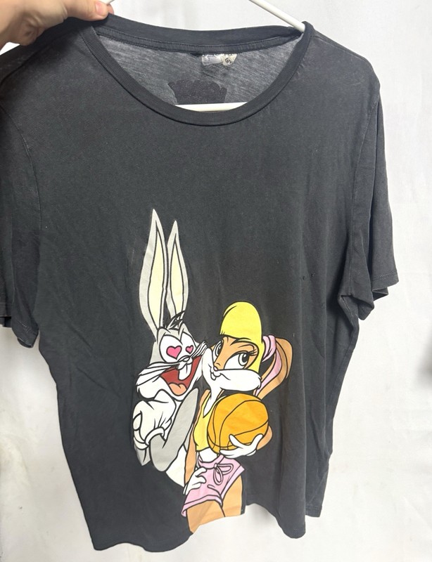 Looney Tunes Bugs Bunny & Lola Bunny Black Graphic Print Crew Neck T-Shirt S