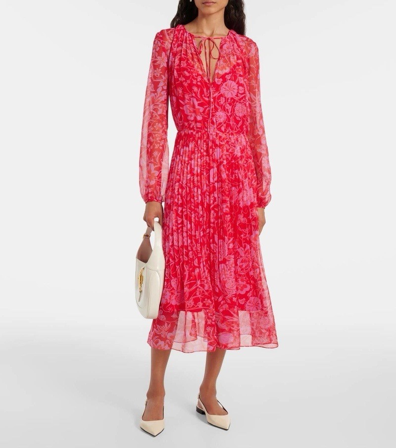 Gucci Red Floral Silk Midi Dress - BNWT | eBay