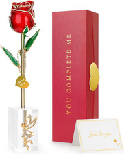 24K Gold-Dipped Real Rose with Crystal Stand - Perfect Valentine's Gift for Her