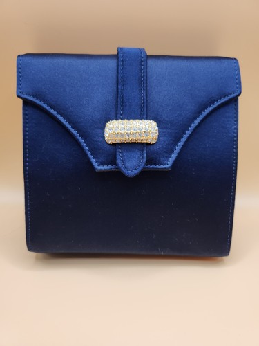 Never Used KLEINBERG SHERRILL Swarovski Navy Blue Satin Clutch Convertible Bag