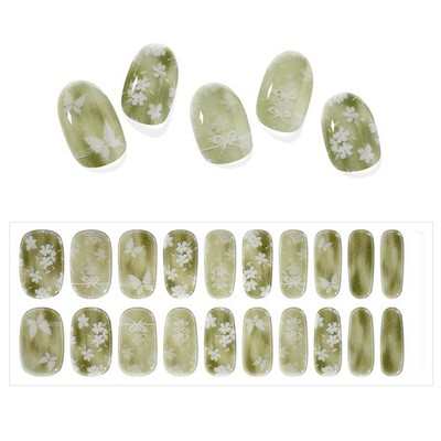 Semi Cured Nail Strips (Hazy Flower - 20 PCS), Nail Stickers Full Wraps for ,...