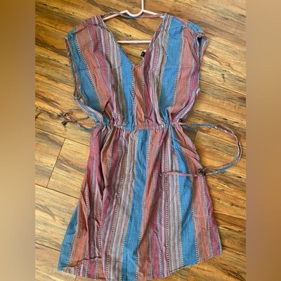 Universal Thread Striped V-Neck Midi Dress - Blue & Rust xxl