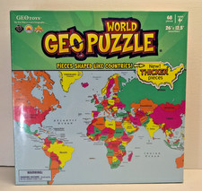 NEW WORLD GEO MAP PUZZLE 68 PCS 26" x 12.5" GEOGRAPHY TOY LEARNING COUNTRIES