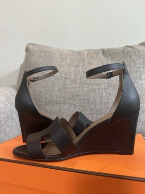 Size 37EU NEW in box HERMÈS BlackCalfskin Legend Sandal Wedges | eBay