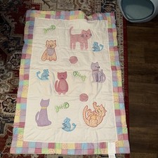 Baby Comforter Appliqu  Embroidered Patchwork Cats New 36x51  Pastels