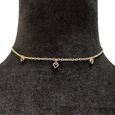 Gold Tone Chain Choker Necklace With Dainty Heart Charms Adjustable For Women