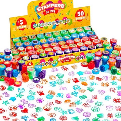 50 Stück verschiedene Stempel für Kinder selbstfärbende Stempel mit 50 Motiven zum Geburtstag