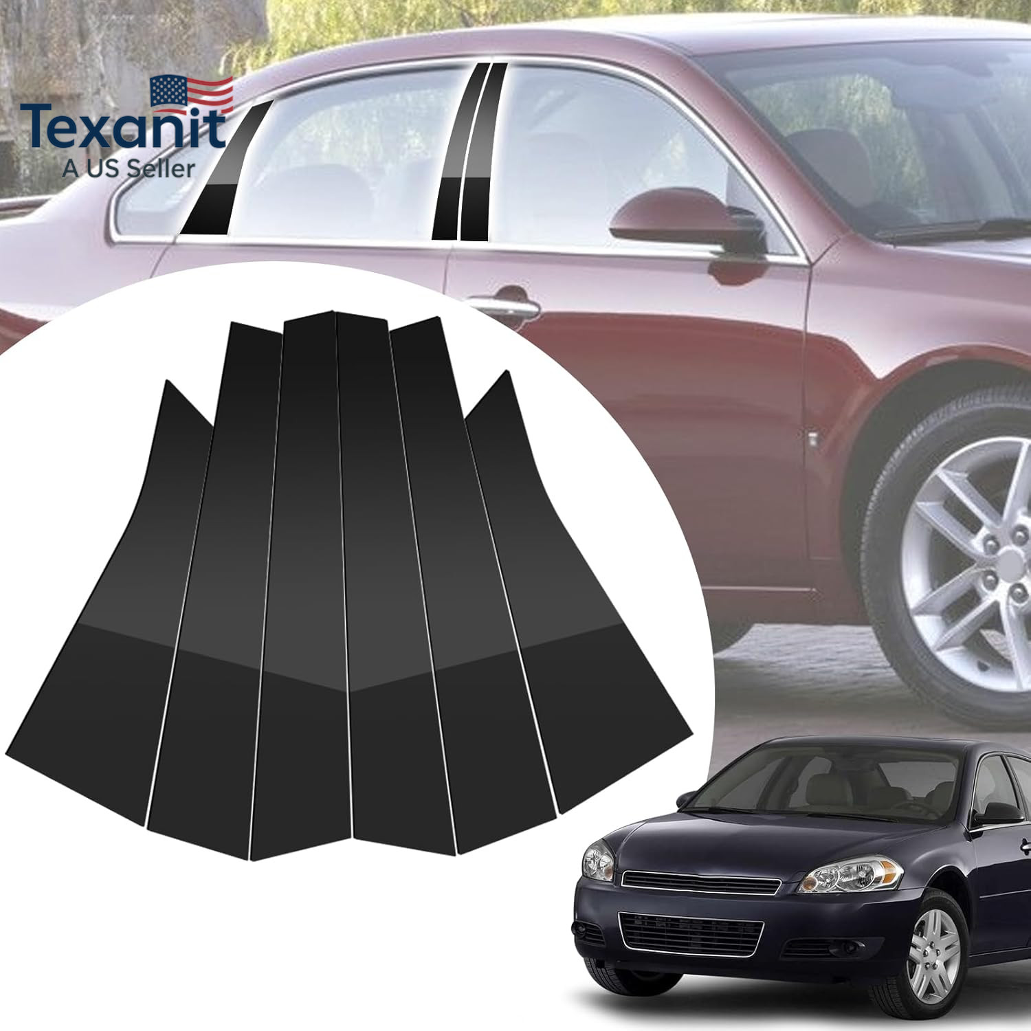 6Pcs Glossy Black Exterior Door Window Pillar Posts Molding Cover Panel Trim Sti