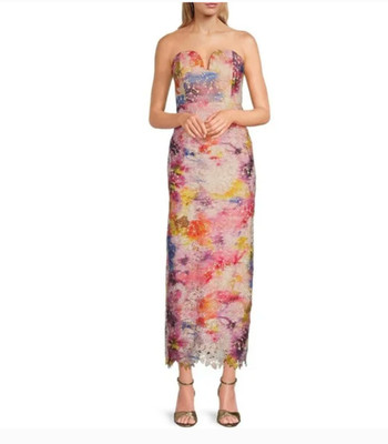 Belle Badgley Mischka Stella Rainbow Pastel Strapless Lace Long Dress Nwt 10