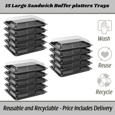 Large Black Catering Trays with Clear Lids Reusable Party Food Platters UK 15x