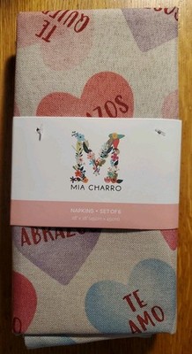 MIA CHARRO Valentine s Day Set of 6 Hearts   Napkins MI Amor Te Amo 18''x18''