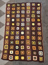 Hand Knit 60s Throw - Used- In Great Condition Orange Brown Tan Yellow 46x69 In