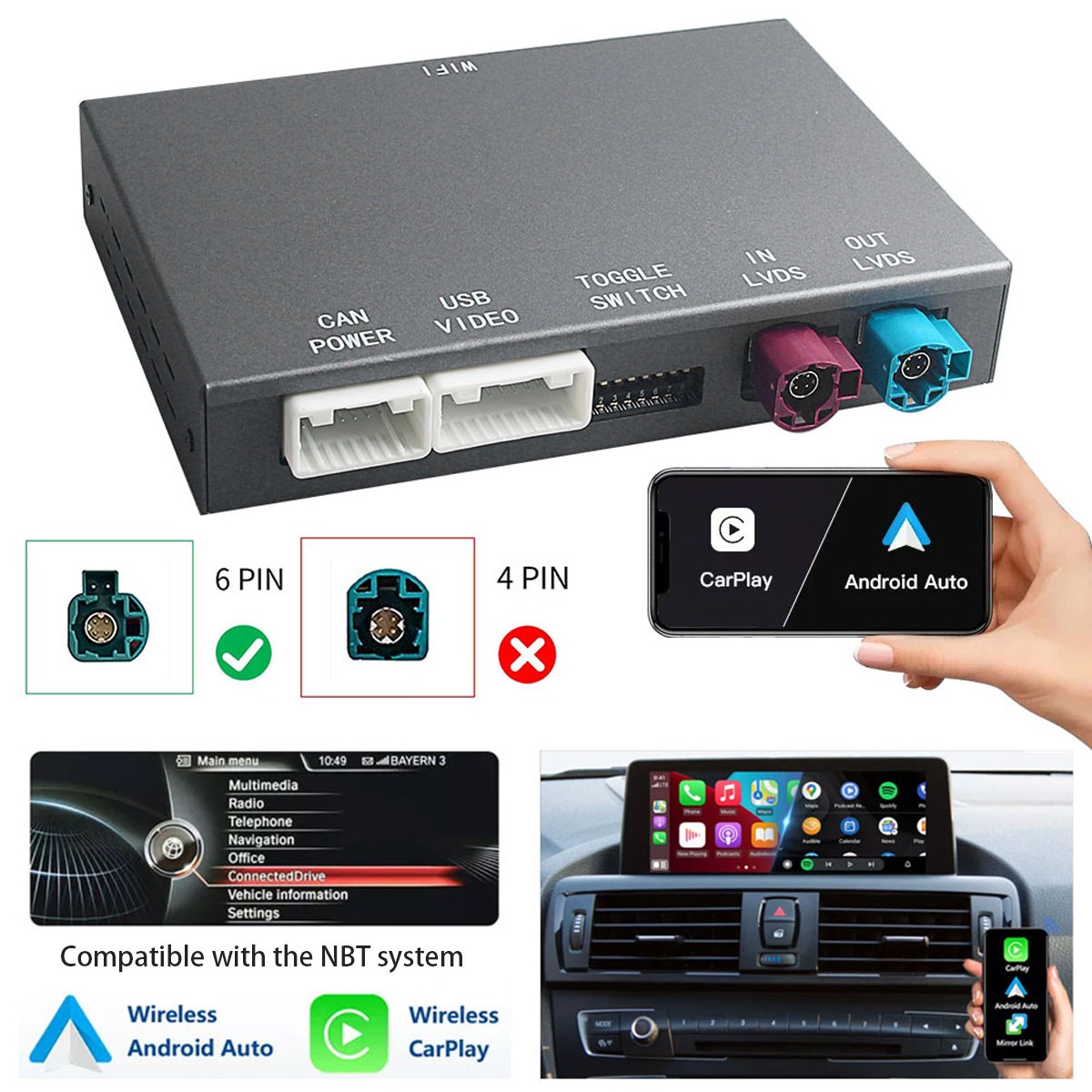 Wireless CarPlay Android Auto Retrofit Module For BMW i8 I12 2014-2017 with NBT