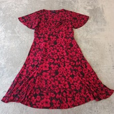 Chaps Fit Flare Dress Large Red Floral Short Sleeve V Neck Knee Length Pullover